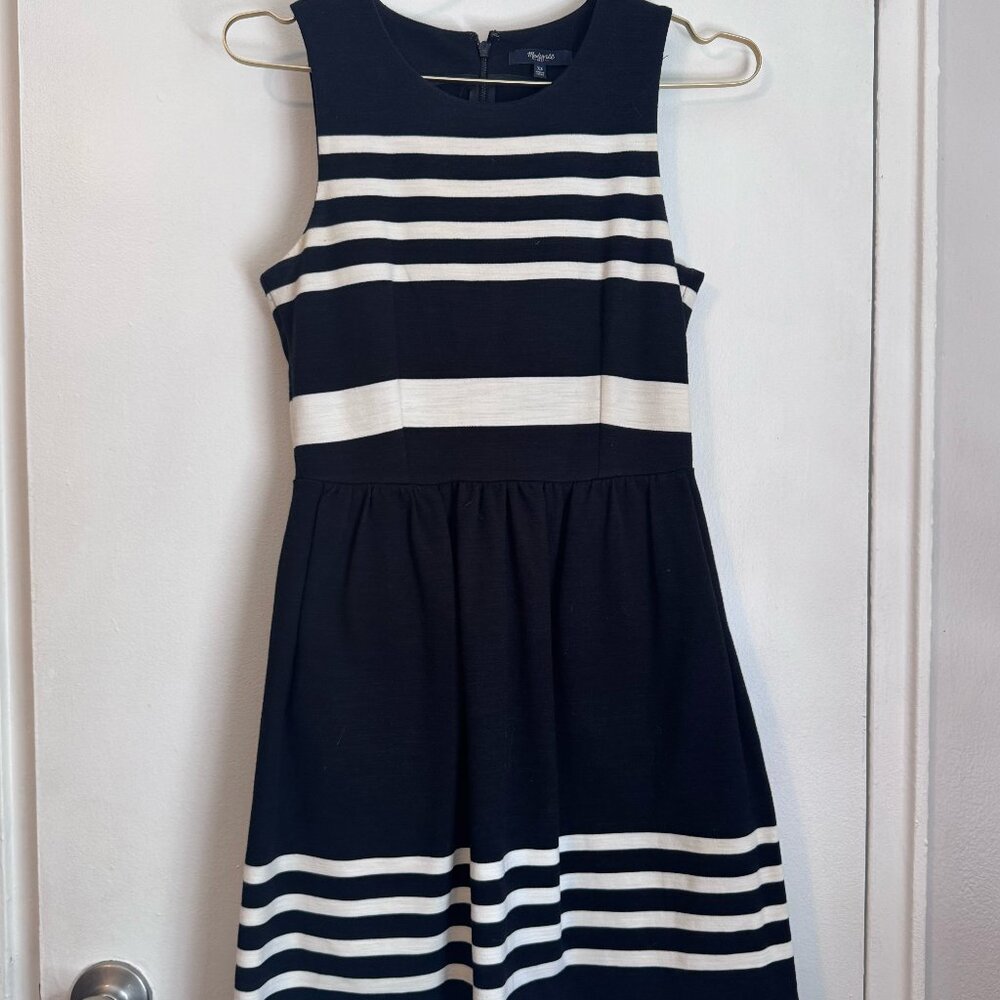 Madewell Navy and White Striped Sleeveless Fit-and-Flare Mini Dress